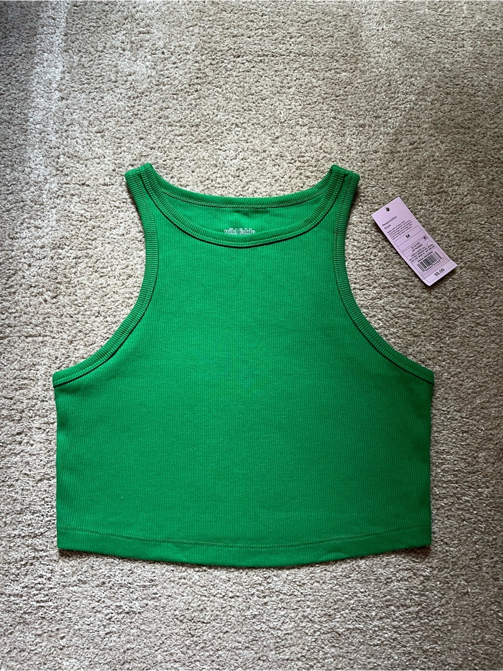 NWTS Green Ribbed Cropped Tank